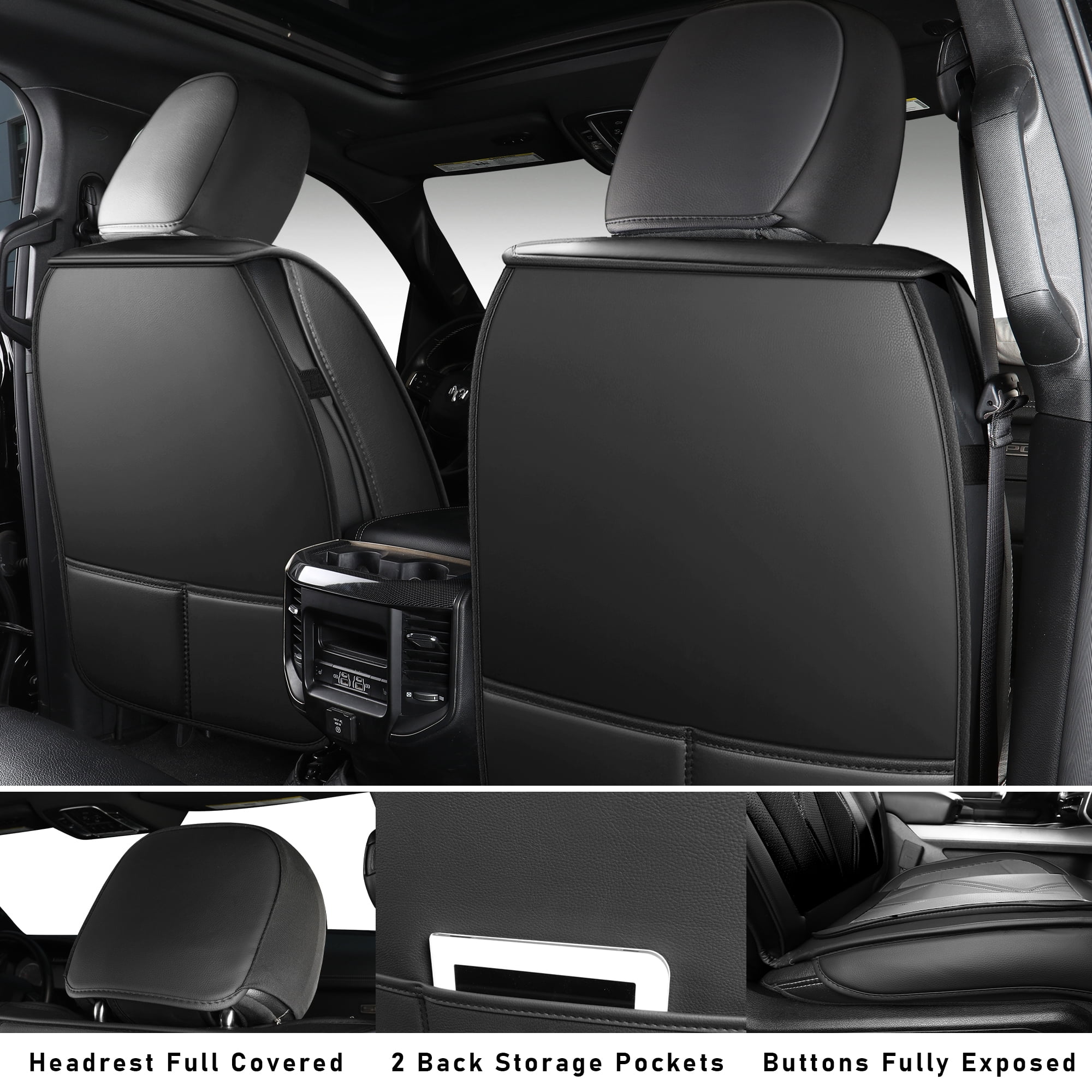 LINGVIDO Waterproof Faux Leather Seat Covers Fit for 2009-2024 Dodge Ram 1500 2500 3500 Seat Cushion Protector Truck Pickup Crew Quad Cab with Split Bench 40/60
