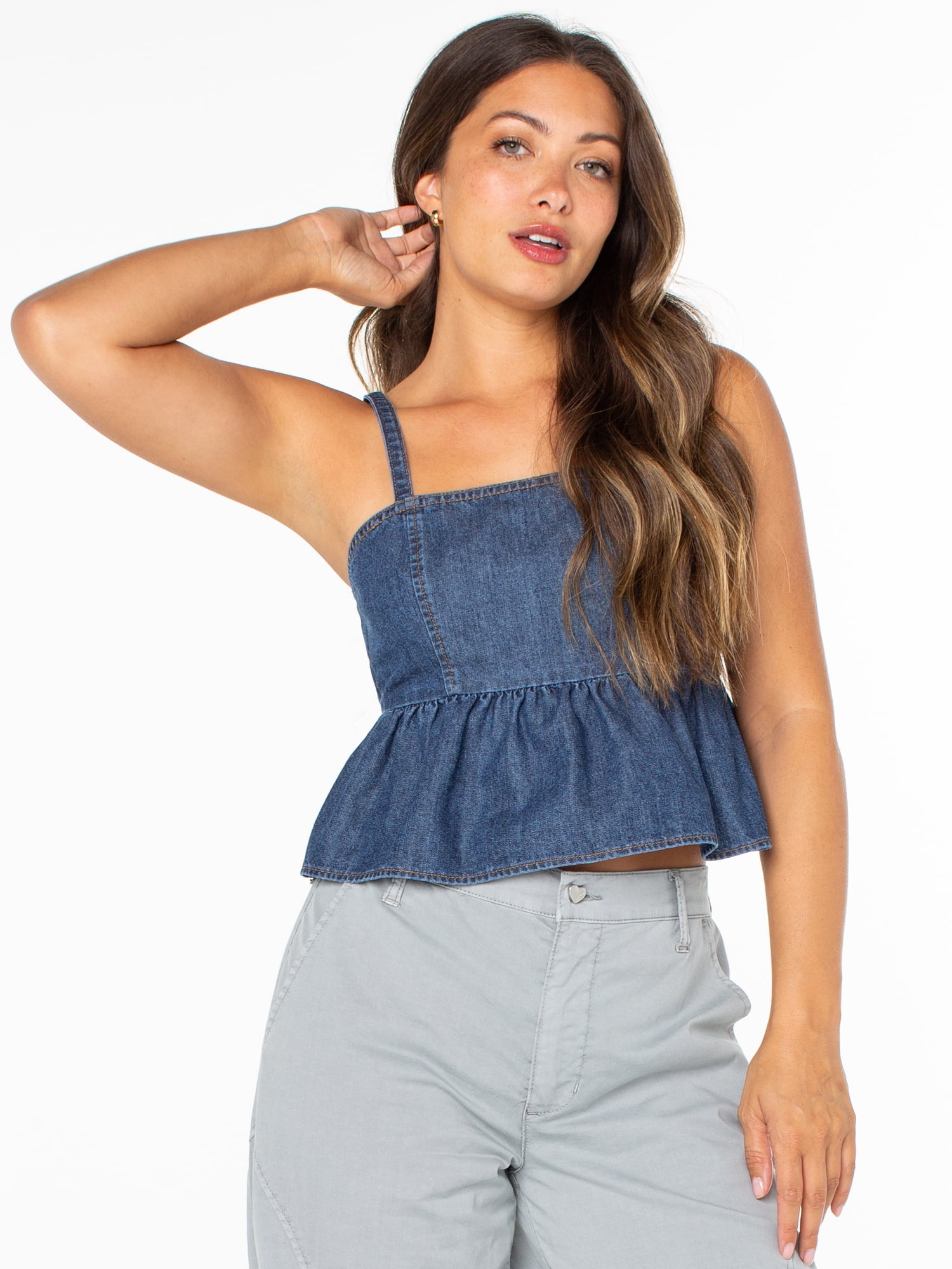 Celebrity Pink Women’s Sleeveless Denim Peplum Top, Sizes XS-XXXL