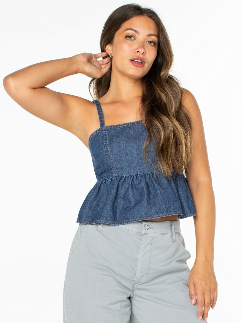 Celebrity Pink Women's Sleeveless Denim Peplum Top, Sizes XS