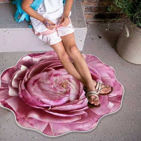 Dadiaei Peony Floral Round Rug - Plush Fluffy Non-Slip Shaggy Bath Mat for Bedroom, Kitchen, Bathroom, Living Room, Floral Area Rugs, Soft Floor Mat for Home Decor