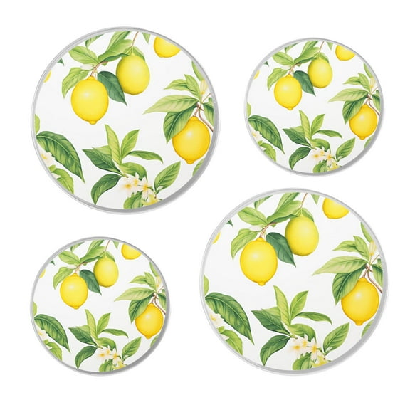 Stove Burner Covers 4 Pcs for ,Fresh Yellow Lemon White pattern, Round Gas Stove Burner Cover 8Inch And 10Inch