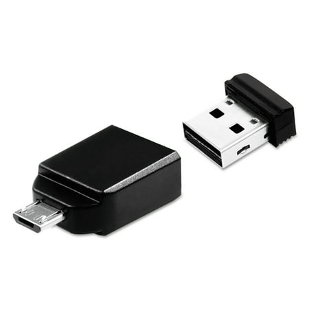 Verbatim Store 'n' Stay Nano USB Flash Drive with USB OTG Micro Adapter, 32GB, Black