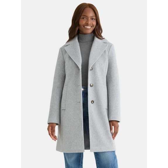 Time and Tru Women's and Women's Plus Faux Wool Boyfriend Coat, Sizes XS-2X