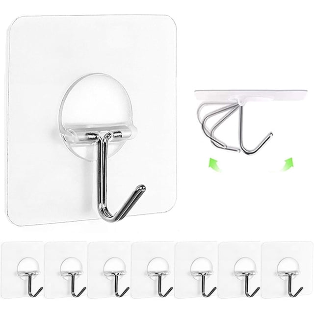 Ganchos De Pared 13 Libras (máximo) Ganchos Sin Costuras Reutilizables Transparentes,Impermeables Y A Prueba De Aceite,Ganchos Autoadhesivos Resistentes para Cocina De Baño,Paquete