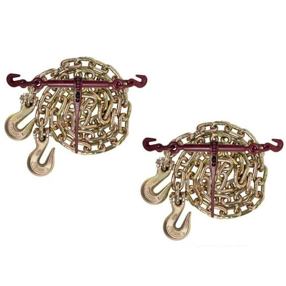 3/8" Grade 70 Chain and Binder Kit | Includes (2) 3/8" - 1/2" Ratchet Load Binder & (2) 3/8" x 12' G70 Transport Chain w/Grab Hooks | 6600 lbs WLL for Flatbed Truck Trailer Tie Down