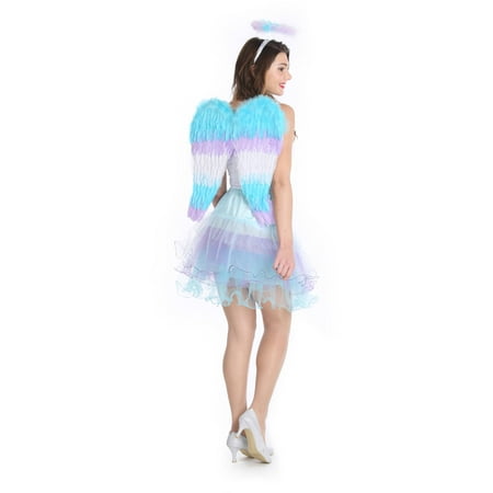 New Colorful Pastel Feather Wings With Halo Halloween Costume Accessory