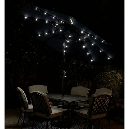 Sun Ray - 9' Round Solar Lighted Umbrella - Taupe