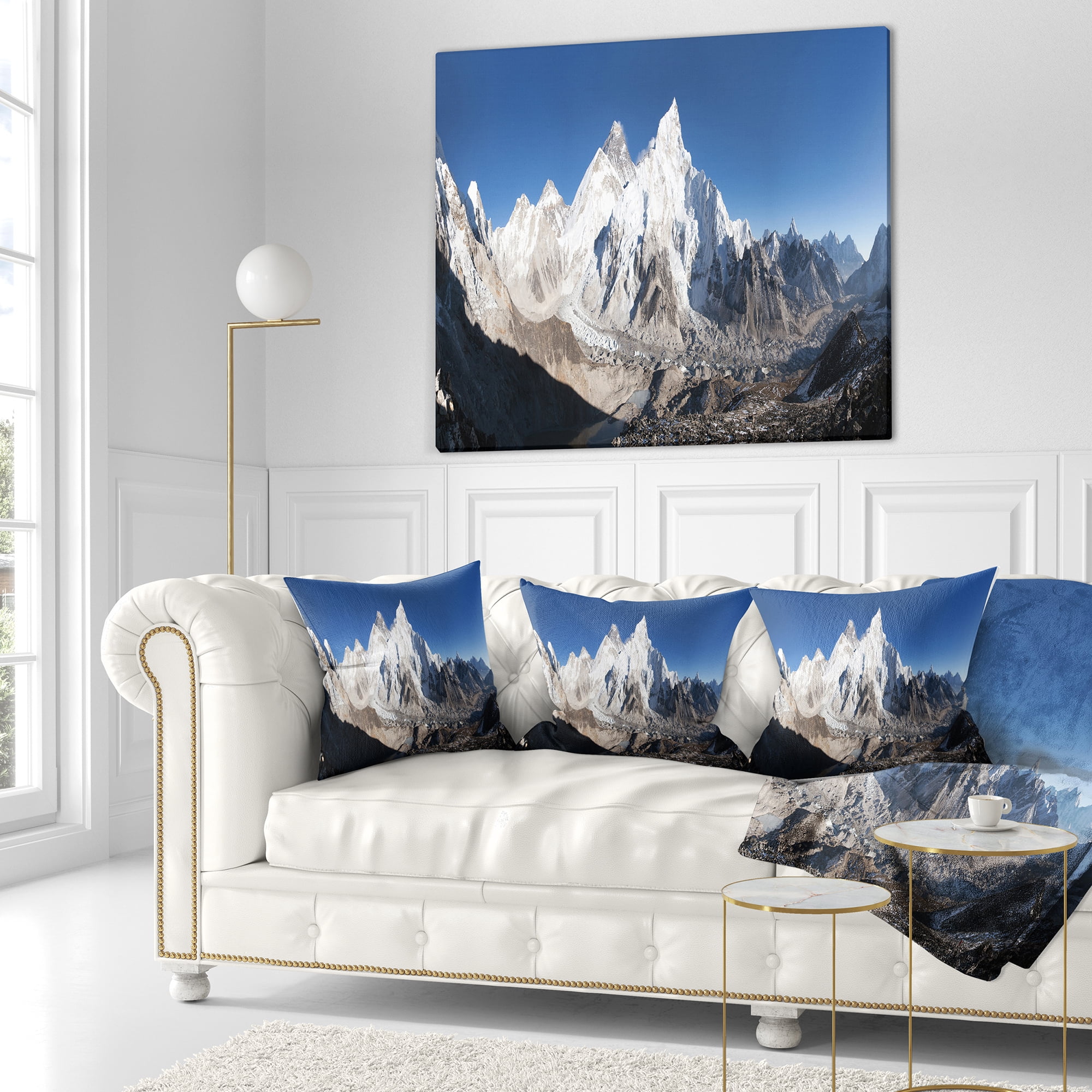Designart Mount Everest Glacier Panorama - Landscape Printed Throw Pillow - 18x18