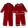 thumbnail image 4 of Venta al por mayor de ropa para niños, pijamas rojos lisos de algodón 95%, pijamas de manga larga con volantes de invierno para bebé, boutique de Navidad, ropa para el hogar, 4 of 4