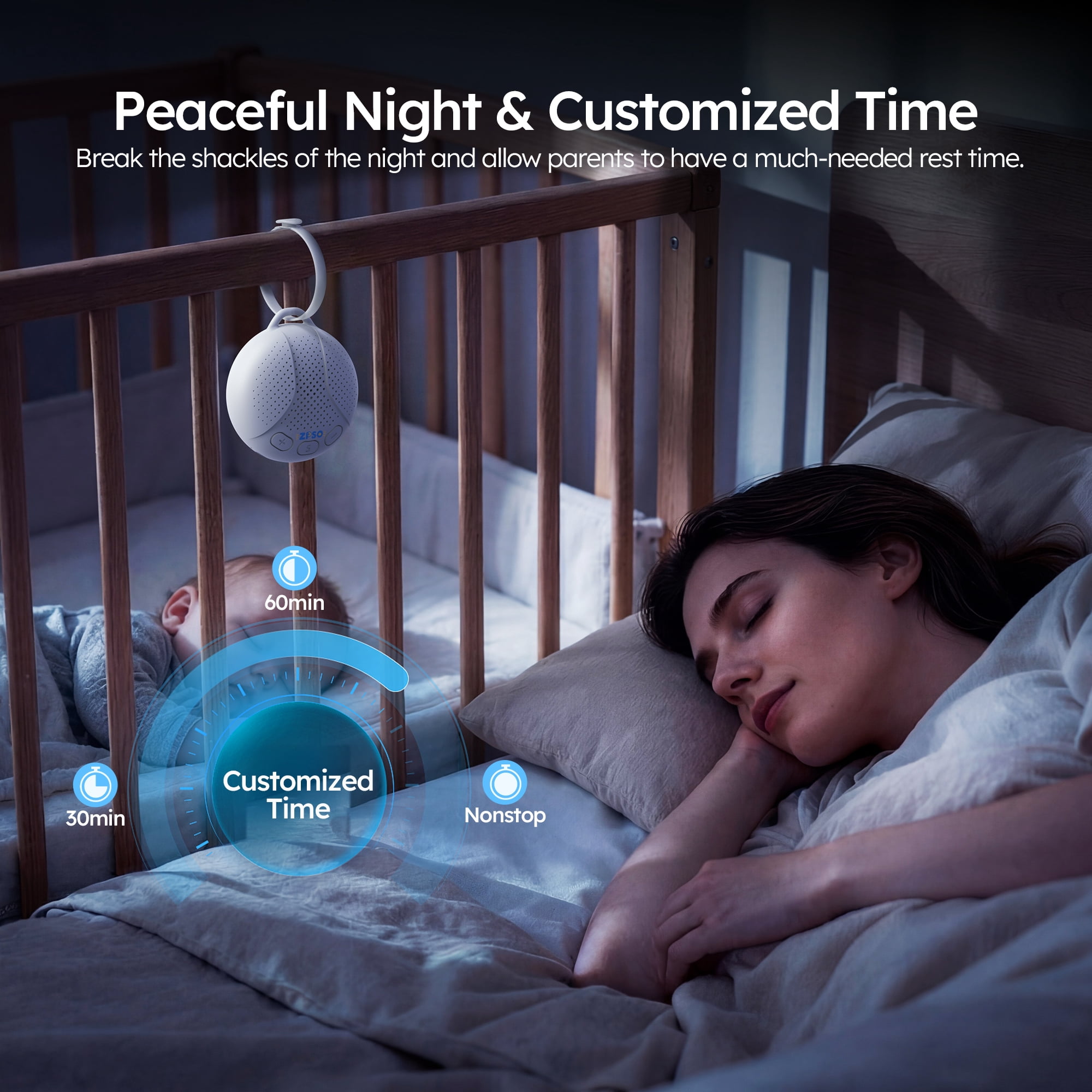 ZPSO White Noise Sound Machine, Portable Sleep Therapy Machine for Baby Adult, Night Light, 16 Soothing Nature Sounds for Home