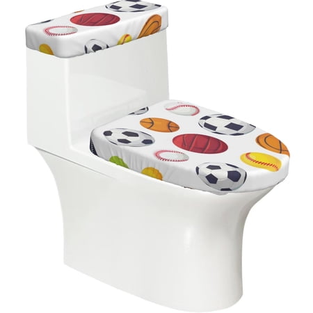 Toilet Lid Cover Set Of 2 Soft Stretchy Toilet Tank And Lid Cover For Most Toilets Great Gift For Housewarming Soccer Basketball Baseball Tennis Badminton Softball