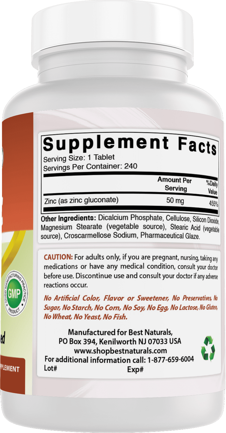 3 Pack Best Naturals Zinc 50 mg 240 Tablets