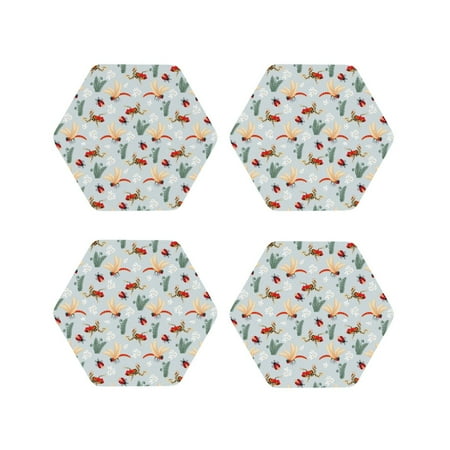 

Fuzoiu Ragonfly And Ladybug Print Leather Coasters Set Drink Coasters Set of 4 for Tabletop Protection Durable PVC Coasters Home Décor and Housewarming Gift-Hexagon
