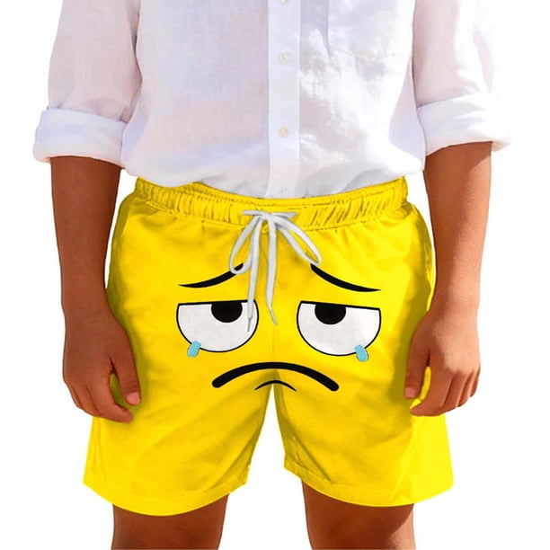 Niños Pequeños Pantalones de Natación de Color Sólido Impresión de Expresión Linda Pantalones Cortos Secos Rápidos, Niños Pequeños Pantalones de Natación con Bolsillos para la Piscina de la Playa Ver