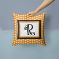 thumbnail image 2 of Letter R Initial Monogram - Orange Polkadots Fabric Decorative Pillow, 2 of 4