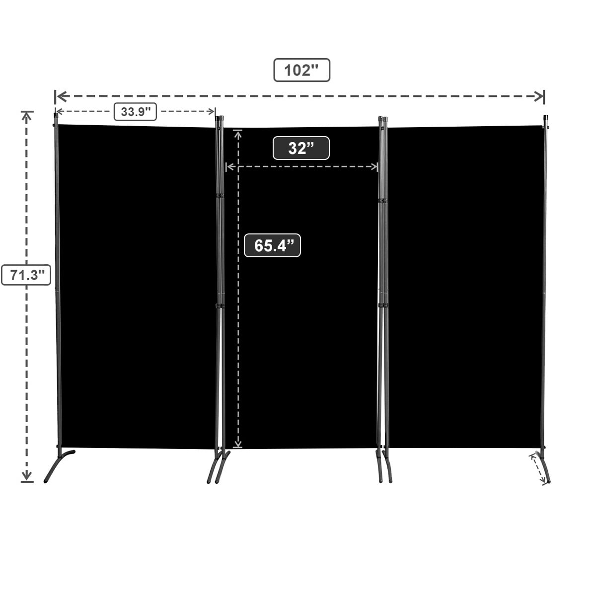 YASRKML Room Divider, 3 Panel Folding Privacy Screen for Office, Room Divider Screen Freestanding Partition Room Separators Fabric Panel 102"x71.3", Black