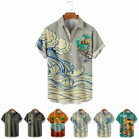 

LANLIN Hawaii Toddler Boys Button Up Tops Shirt with Chest Pocket Funky Clothes Size 100-170/XXS-8XL