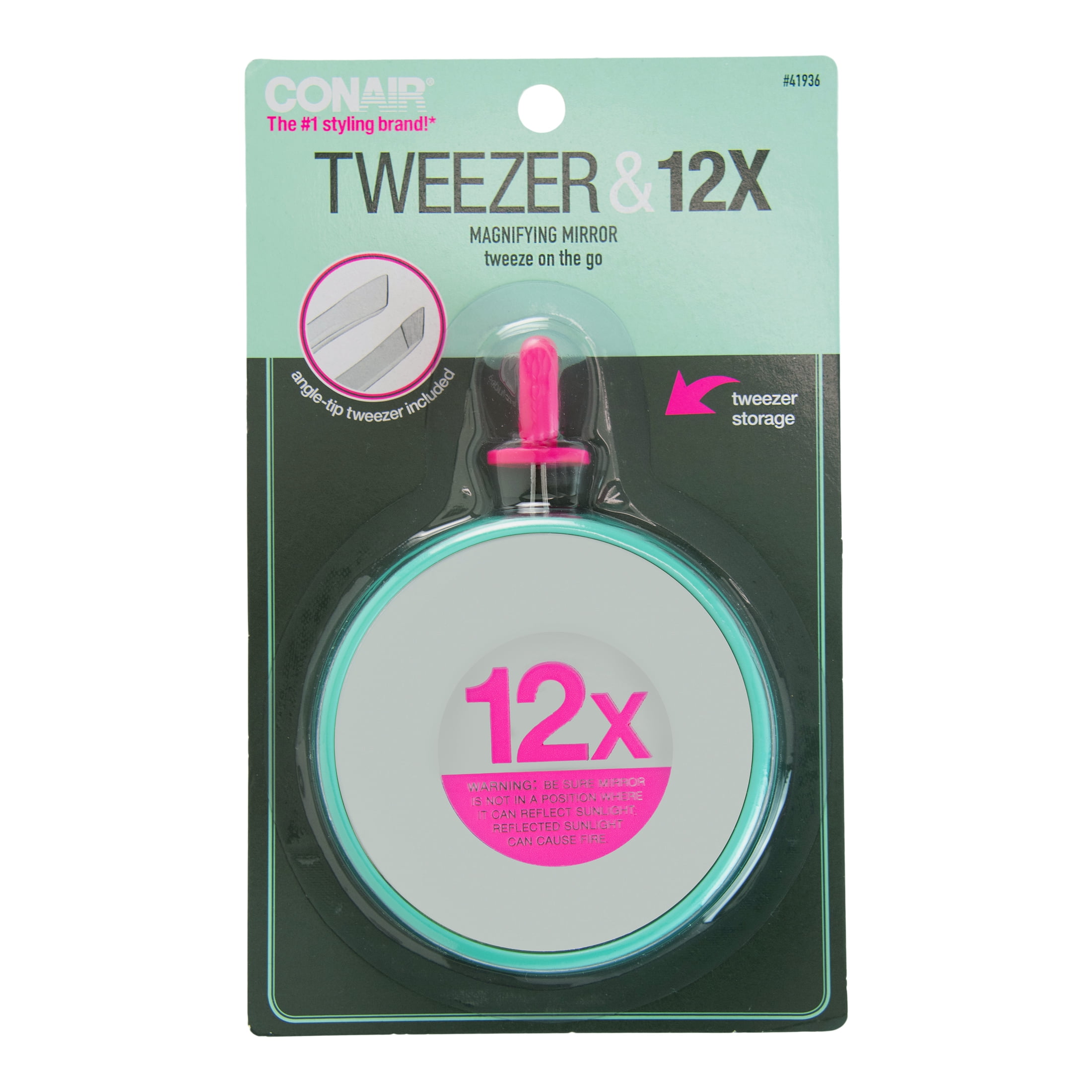 Conair 12x Magnifying Mirror With Tweezers For Personal Grooming Green conair-12x-magnifying-mirror-with-tweezers-for-personal-grooming-green