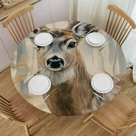 

Patifu Deer Forest Trees Round Tablecloth - Stain-Resistant and Washable - Ideal for Indoor and Outdoor Use - 100% Polyester Table Cloth for Home Kitchen Parties Holiday Dinner 46 -50