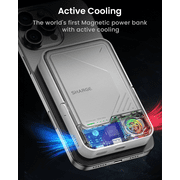 SHARGE ICEMAG 2 Magsafe Power Bank, 15W Qi2 Magnetic Portable Charger with Active Cooling 10000mAh Battery Pack with Foldable Stand Transparent