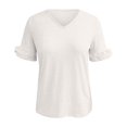 thumbnail image 4 of Camisetas holgadas de Color sólido con cuello en V para mujer, blusas femeninas cómodas a la moda, Tops Pompotops hfajkhk128619, 4 of 6