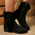 thumbnail image 6 of Miluxas Women's Suede Ankle Boots Side Tassel Wide Calf Stacked Mid Chunky Block Heel Side Zipper Short Booties Comfortable Party Classic Walking Shoes Black 7(39), 6 of 9