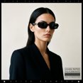 thumbnail image 4 of SA106 Womens Slim Retro Mod Narrow Rectangle Sunglasses Gold-Tone Temple Hinge / All Black, 4 of 7