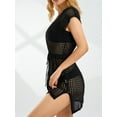 thumbnail image 2 of Gureui Women Swimsuit Cover Up Mesh Sheer Crochet Knit Tunic Top Short Sleeve Tie Waist Bikini Bathing Suit Hollow Out Split Hem Beach Swimwear, 2 of 9