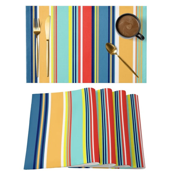 Colorful Stripes Placemats Set of 1, Lines Art Non-Slip Place Mats Washable Table Mats for Kitchen Dining Table Decorations Indoor/Outdoor