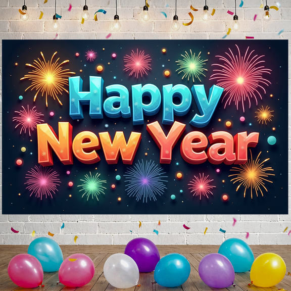 Festive Design Happy New Year Banner Colorful Decoration New Year Celebration for Party Celebration Indoor Decoration Event Decoration