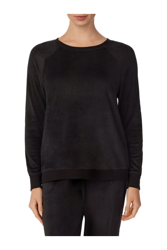 Women's and Women's Plus Velour Long Sleeve Crew-Neck Top