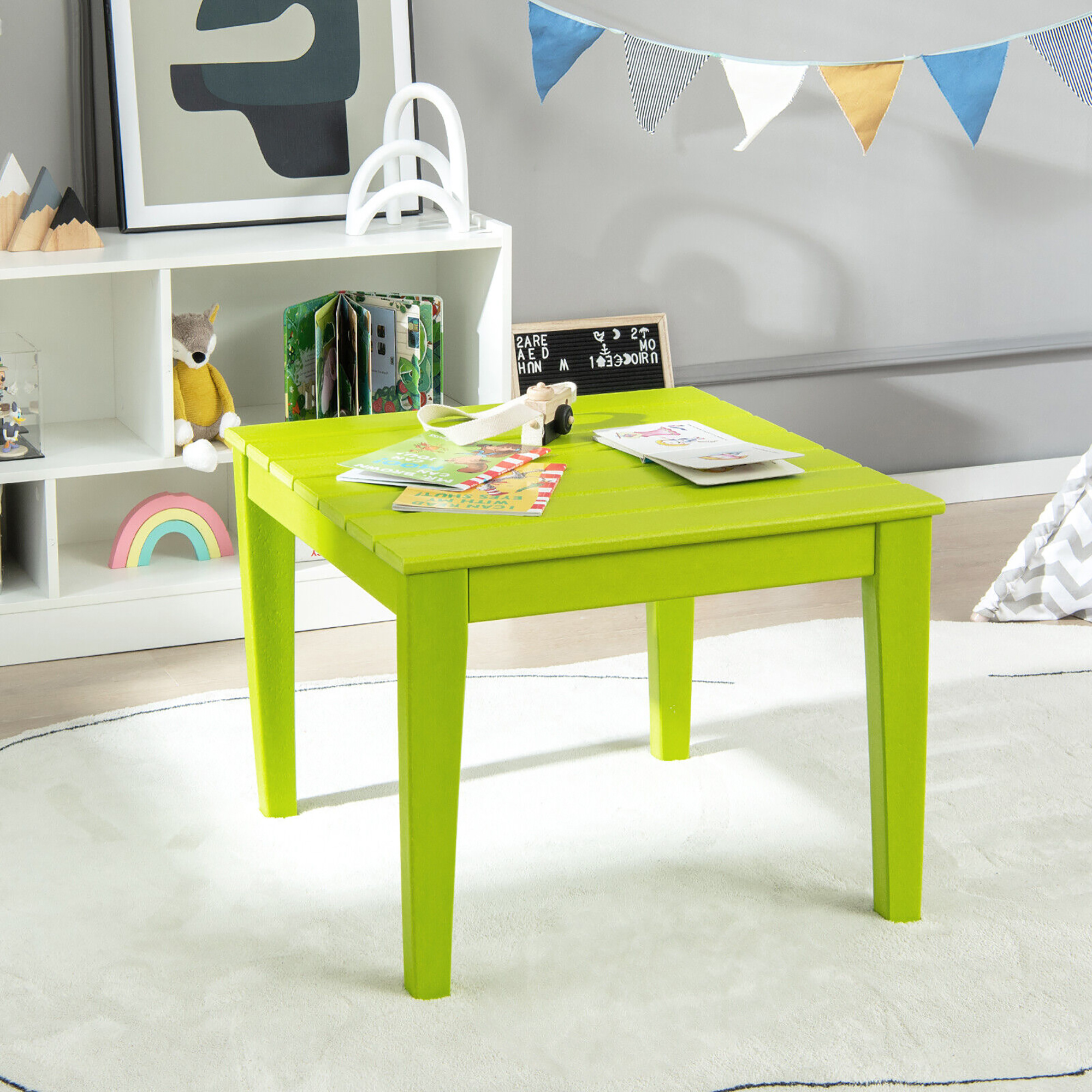 Gymax Kids Square Table Indoor Outdoor Heavy-Duty All-Weather Activity Play Table Green