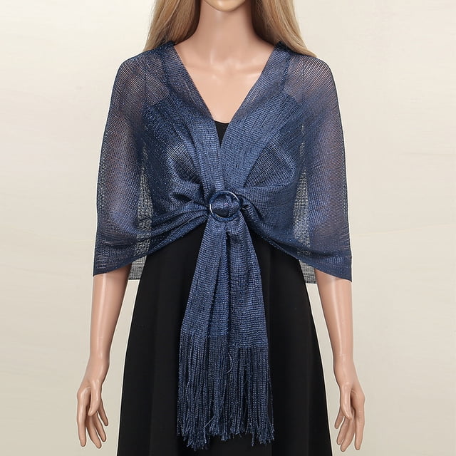 Xiao Hua Chales para vestidos, bufanda para mujer, chal formal para fiesta de noche con hebilla para boda, chal azul oscuro