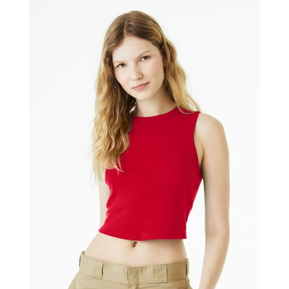 Bella & Canvas B15806705 Women Micro Rib Muscle Crop Tank Top, Solid Red Blend - Large