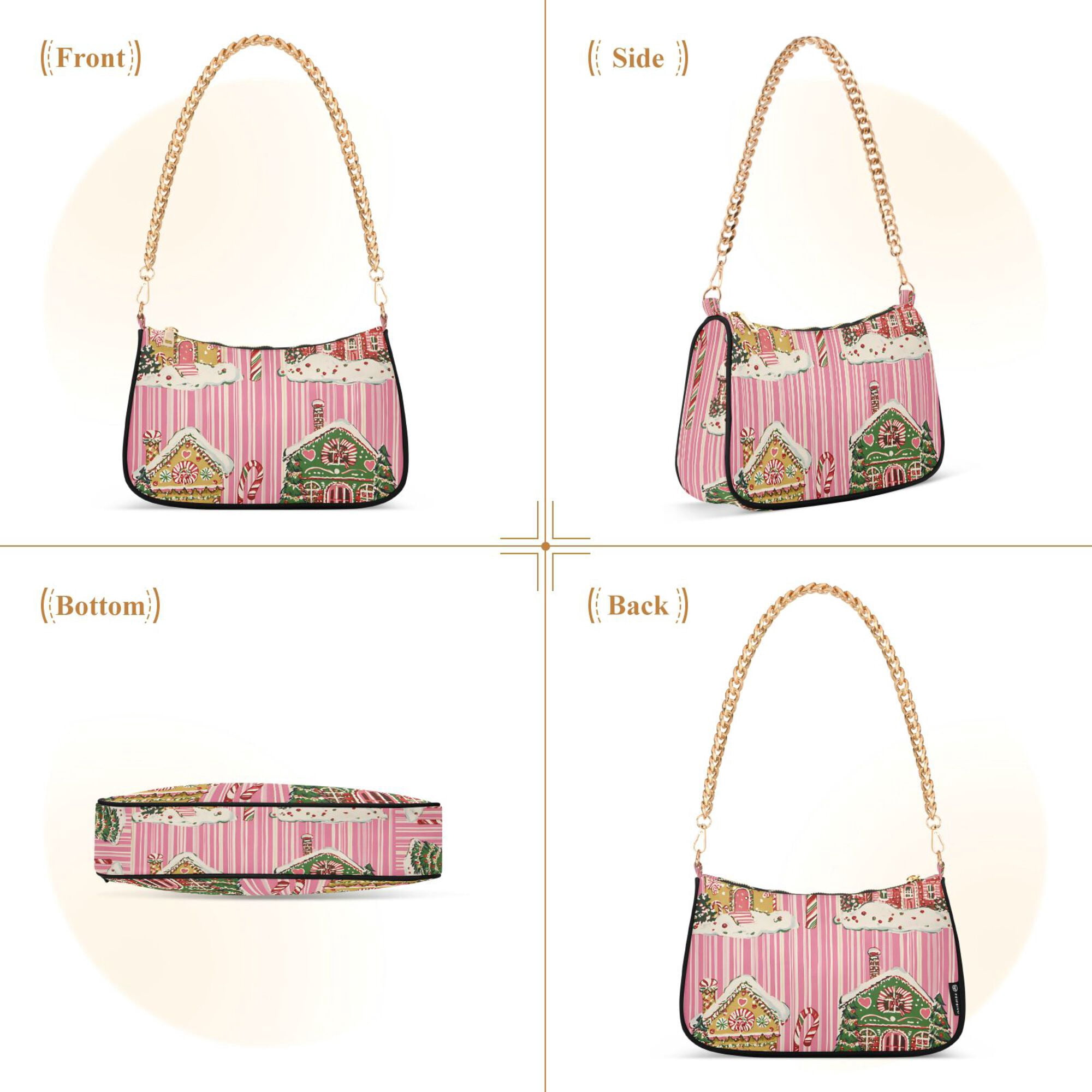 FORMRS Womens Shoulder Bag with Chain Strap Clutch Purse Cute Tote Handbag, Pink Christmas House