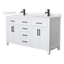 Beckett 60" White Double Vanity & Giotto Quartz Top (1-Hole) & Black Trim