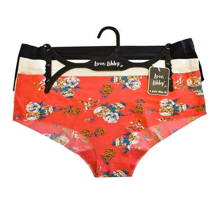 

Love Libby Vintage Sketch Rose Laser Cut Hipster Panty 3 PACK (5119P) S Blk/Wht/Teaberry