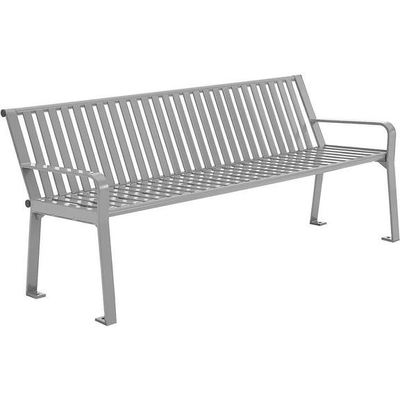 Global Industrial 6 ft. Outdoor Park Bench with Back, Vertical Steel Slat, Gray, Unassembled