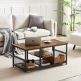 thumbnail image 1 of VECELO 39.4" Rectangle Coffee Table with Storage Shelf, Industrial Entertainment Center Television Table for Living Room, Brown, 1 of 9