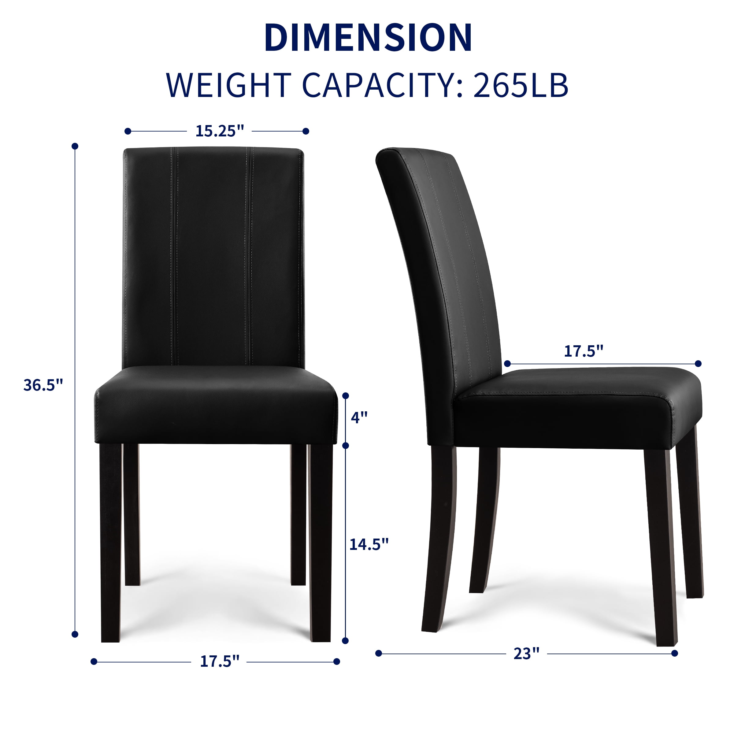 Subrtex Faux Leather Indoor Dining Chair Set of 2, Modern Mid-Century Chairs for Home, Black
