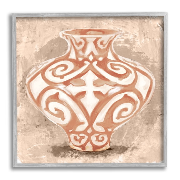 Stupell Industries Modern Urn Still Life Abstract Shape Pattern Paintings Gray Framed Art Print Wall Art, 12x12, by Daphne Polselli