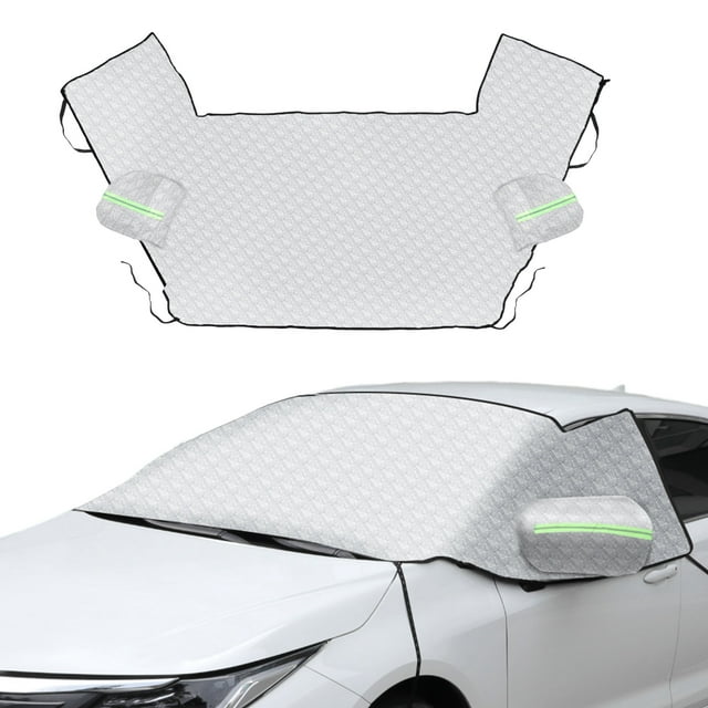 Cubierta de automóvil para ventanas laterales y parabrisas delantero para sedán/hatchback/SUV, película de aluminio, 62.2 pulgadas, 2 tiras reflectantes, impermeable