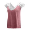 thumbnail image 3 of Pompotops Mode Femme Col Rond Manches Courtes Hauts en Dentelle T-Shirt Tees Ample Court, 3 of 4
