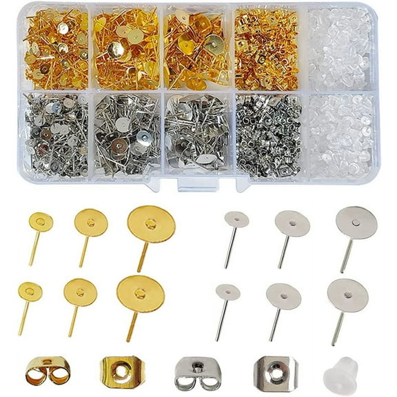 1460 Pcs Earring Posts Stainless Steel ,Flat Pad Earring Studs,Earring Posts and Backs for Women Jewelry Making