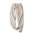 thumbnail image 2 of Pantalones largos para hombre, informales, de otoño, de color liso, con cintura elástica y lazo, de poliéster., 2 of 3