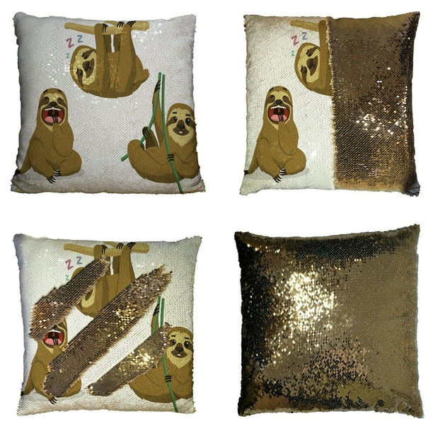 ABPHQTO Sloth Rain Forest Two Toed Lazy Mammal Hanging Sloths Reversible Mermaid Sequin Pillow