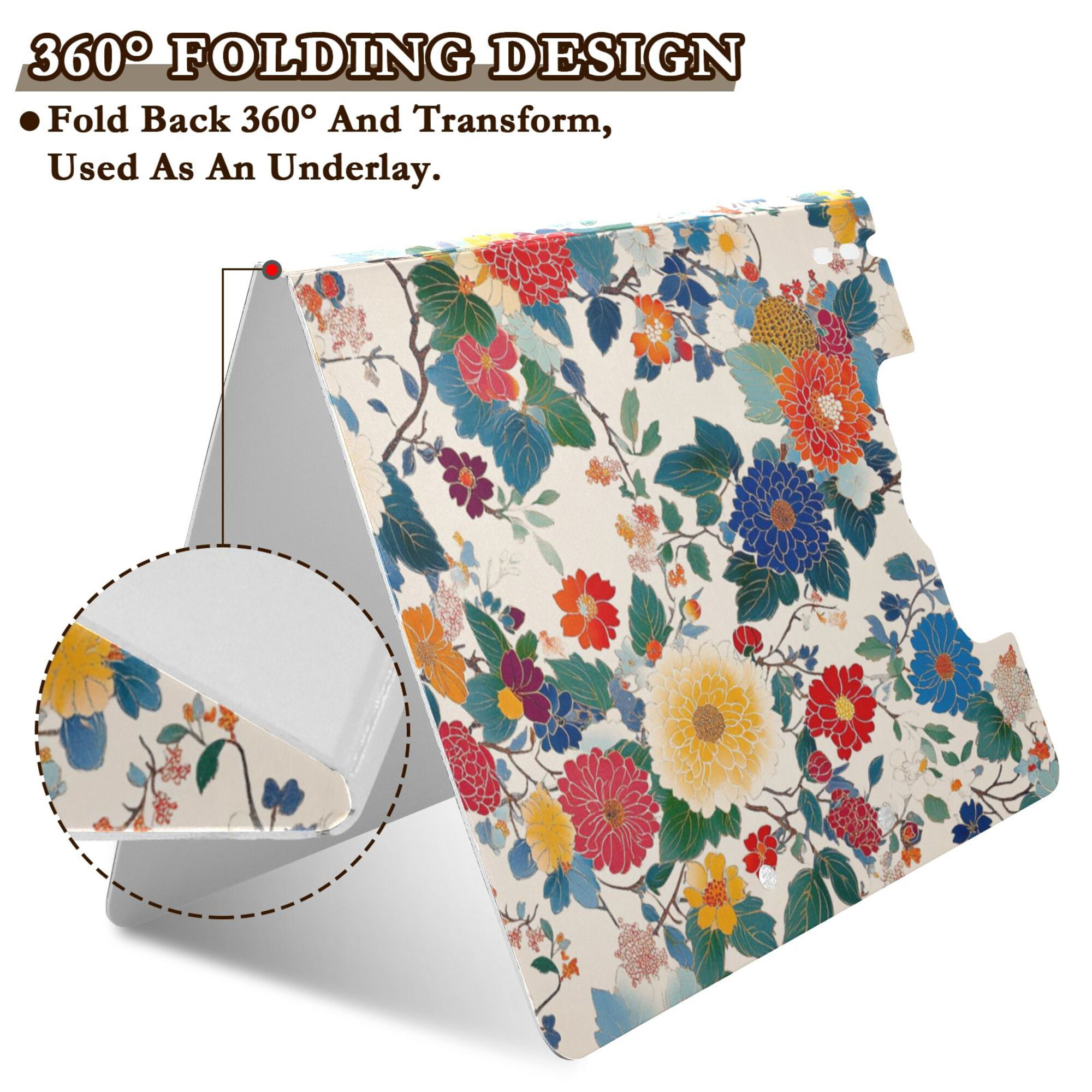 FORMRS A4 Clipboard Folder with Pen Holder Horizontal Foldable School Office Binder, Red Japanese Floral Pattern