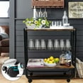 Hommoo Folding Bar Cart, Kitchen Island Utility Carts, Farmhouse