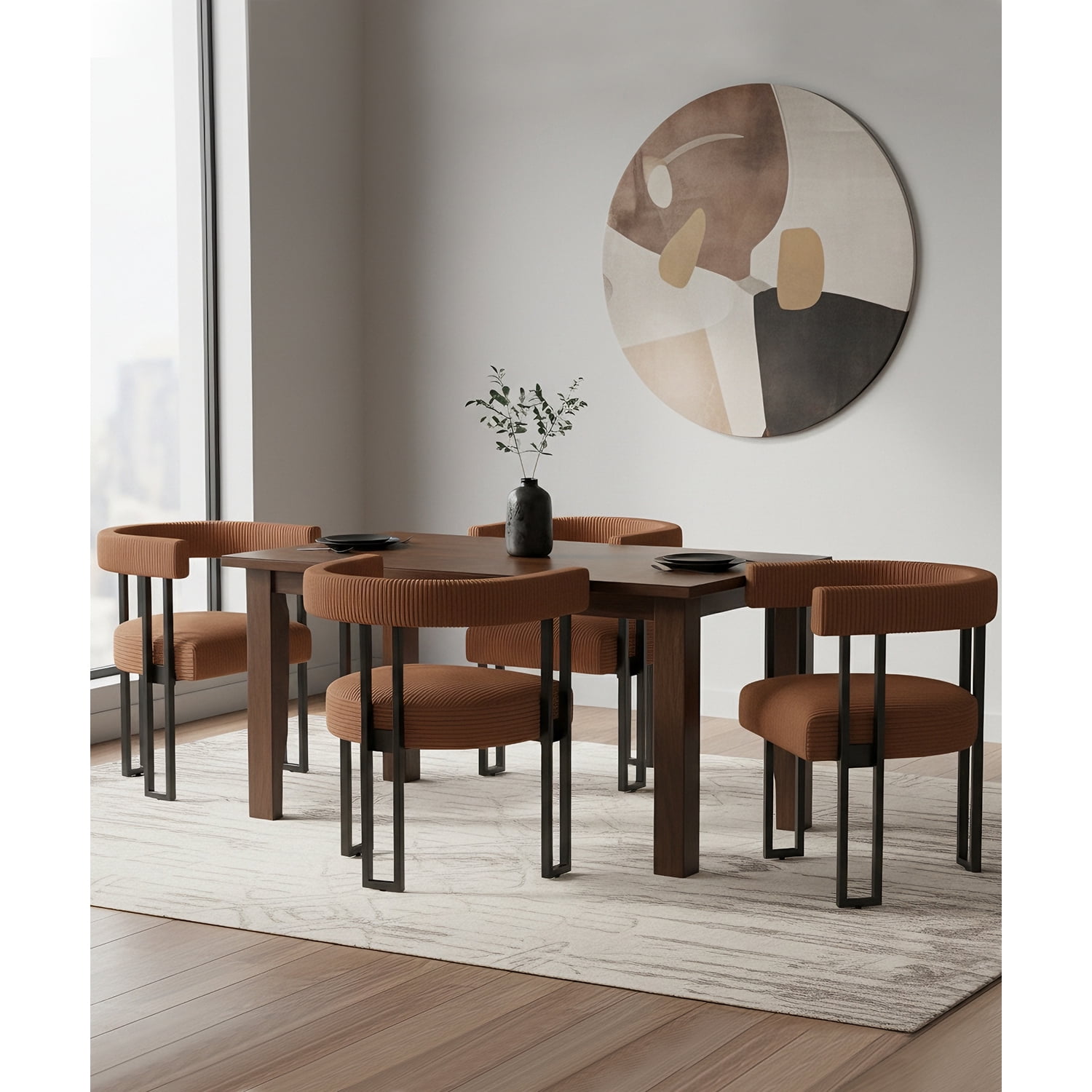 Boucle Dining Chair Set of 2 Corduroy Upholstered Dining Room Chairs Kitchen Chairs with Metal Legs Mid Century Modern Chair for Dining Room, Kitchen (Coffee, 2)