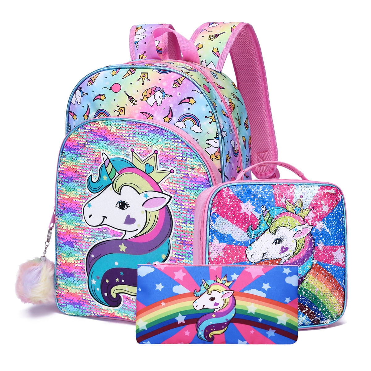 Petmoko 3PCS Unicorn school bag,Suitcase School Bag Set,Little Girls ...